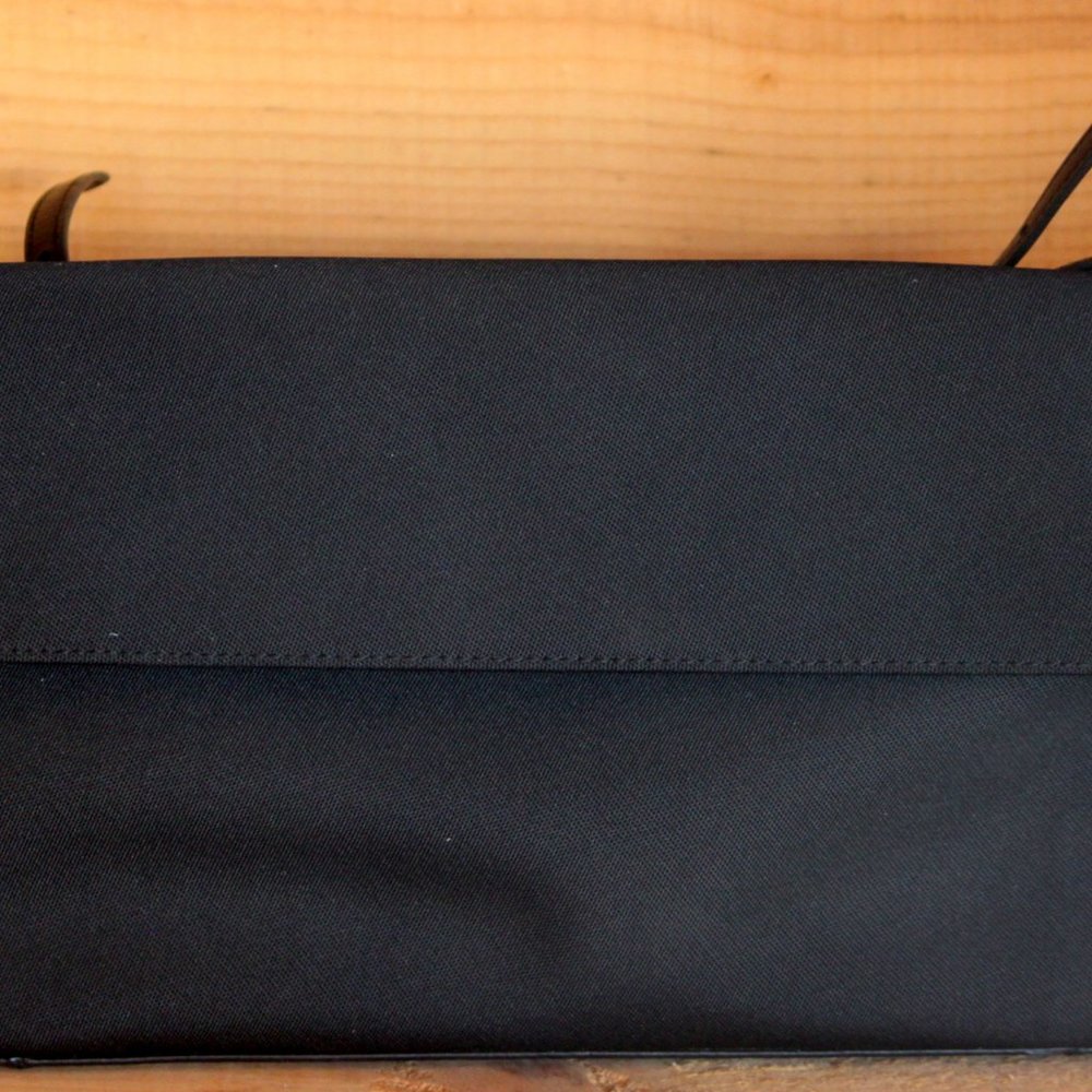 Cole Haan Black Cloth Canvas Purse Leather Straps Silver Trim